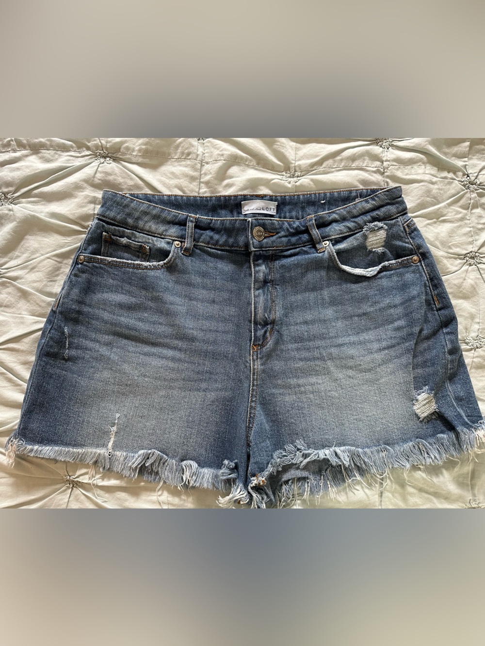 Loft Frayed Hem Distressed Denim Shorts